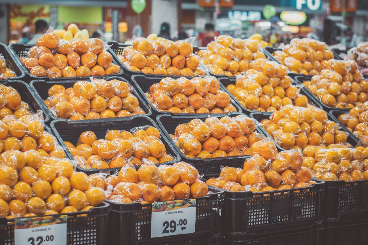 plastic packed oranges
