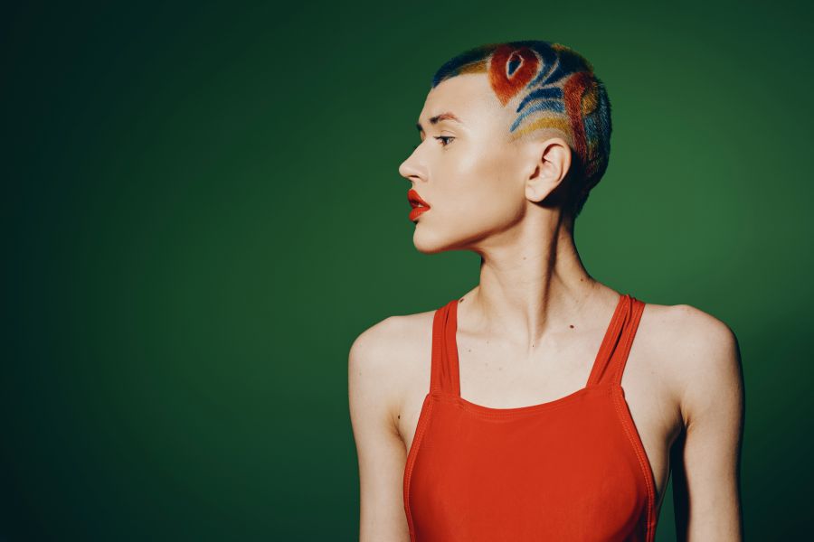 woman with colorful buzzcut hair