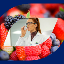 An image of scientist drinking with set in a background with fresh fruit