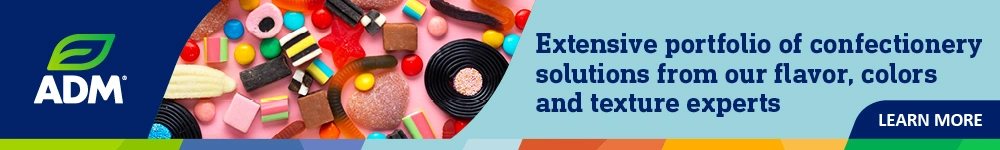 An image with company logo and campaign title with a background image of candy and sweets and learn more CTA button