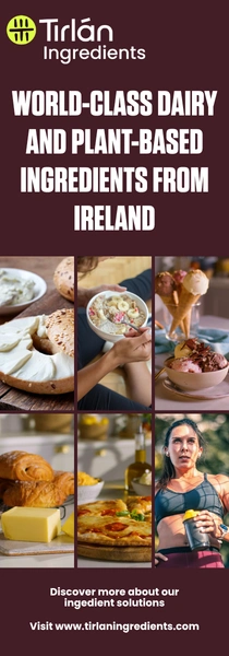 Banner promoting dairy ingredients with images of food and desserts with a headline and company logo featured on the top