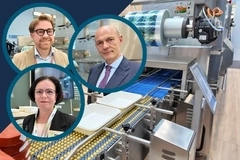 Interpack 2026 Amcor, G. Mondini, Metsä Spring video thumbnail: Food packaging machinery with conveyor trays and three circular headshots of industry professionals Interpack 2026 Amcor, G. Mondini, Metsä Spring video thumbnail: Food packaging machinery with conveyor trays and three circular headshots of industry professionals