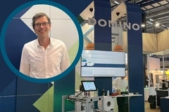 Empack 2026 Domino Printing Sciences video thumbnail: Man smiling at a Domino trade show booth with large display screen and industrial printing equipment in a modern exhibition space Empack 2026 Domino Printing Sciences video thumbnail: Man smiling at a Domino trade show booth with large display screen and industrial printing equipment in a modern exhibition space