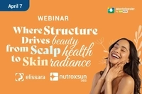 Promotional webinar graphic for April 7 featuring scalp health and skin radiance, with Elissara and Nutroxsun 365 branding.