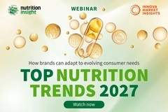 Image Top Nutrition Trends 2027 webinar banner with gold capsules, event date, and register now button.