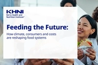 Image Promotional banner from the Kerry Health and Nutrition Institute (KHNI) titled “Feeding the Future: How climate, consumers and costs are reshaping food systems,” with a register button and podcast eve